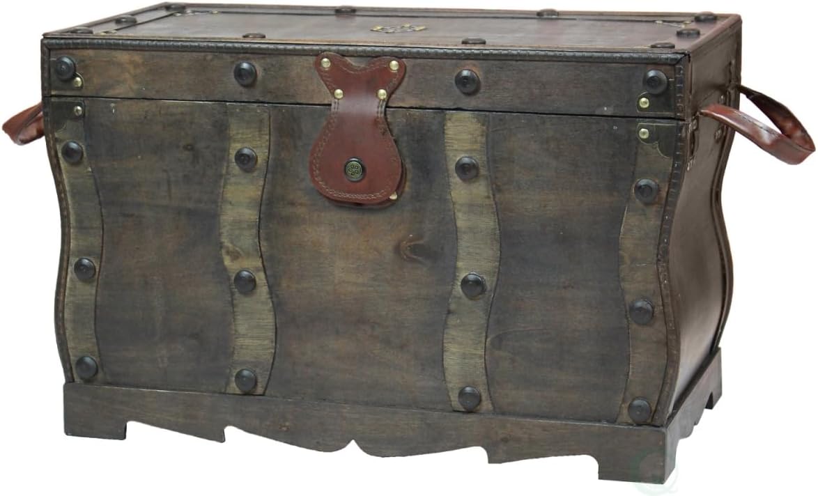 Antique Style Distressed Wooden Pirate Treasure Chest Trunk, Black W393