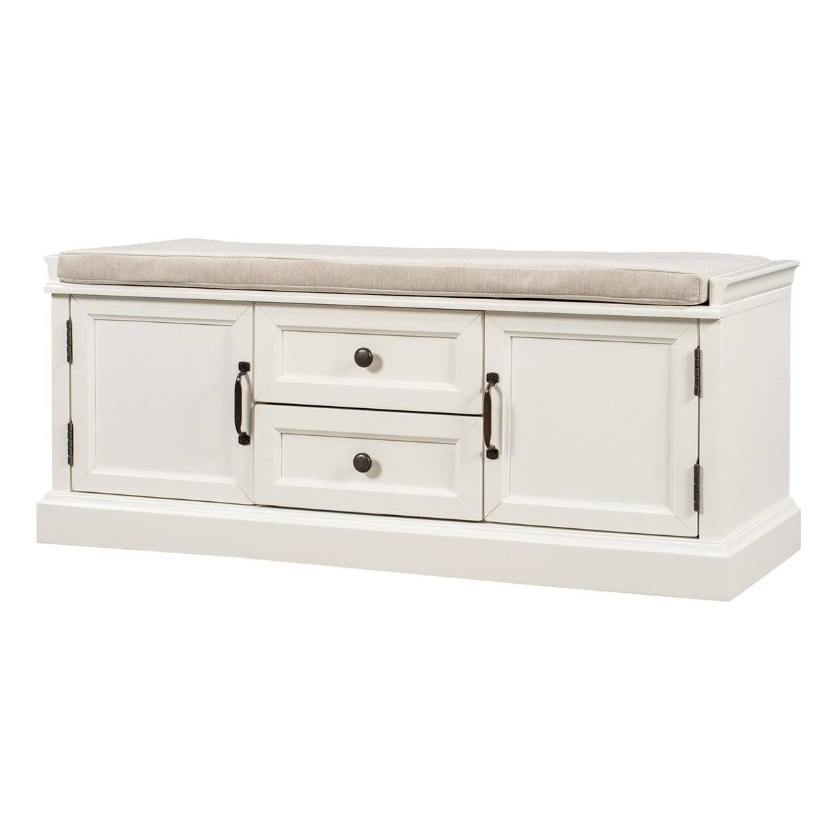 White Storage Bench with 2 Drawers and 2 Cabinets P7590