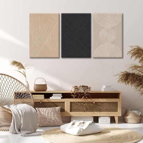 Set of 3 Framed Neutral Abstract Canvas Wall Art 16"x24" D3226