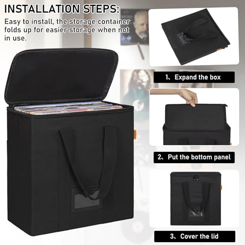 Vinyl Record Storage Box with Lids and Handle for 12 inch LP V163965