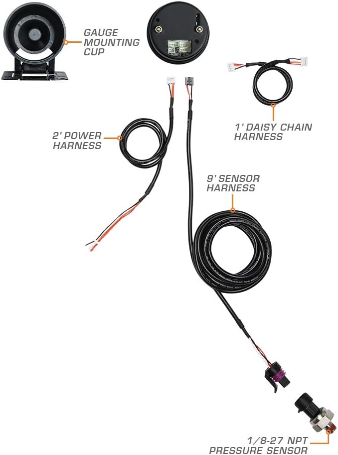 10 Color 100 PSI Oil Pressure Gauge Kit with Electronic Sensor, Black Dial, Tinted Lens, 2-1/16" 52mm M33162