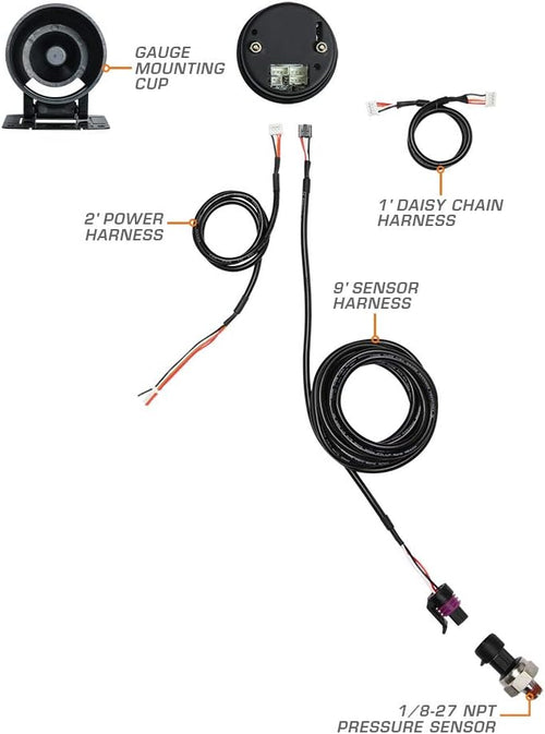 10 Color 100 PSI Oil Pressure Gauge Kit with Electronic Sensor, Black Dial, Tinted Lens, 2-1/16" 52mm M33162