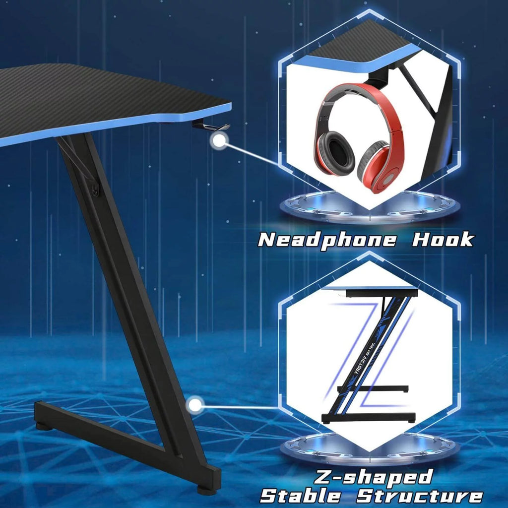 39.4 inch Blue Z-Shaped Gaming Desk with Headphone Hook Z89872