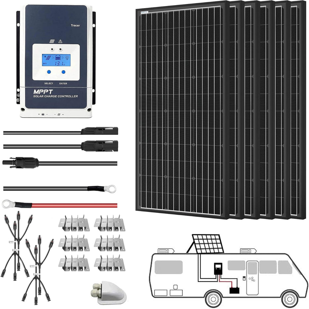 600W Monocrystalline Panel Solar RV Kit with 50A MPPT LCD Charge Controller G828137