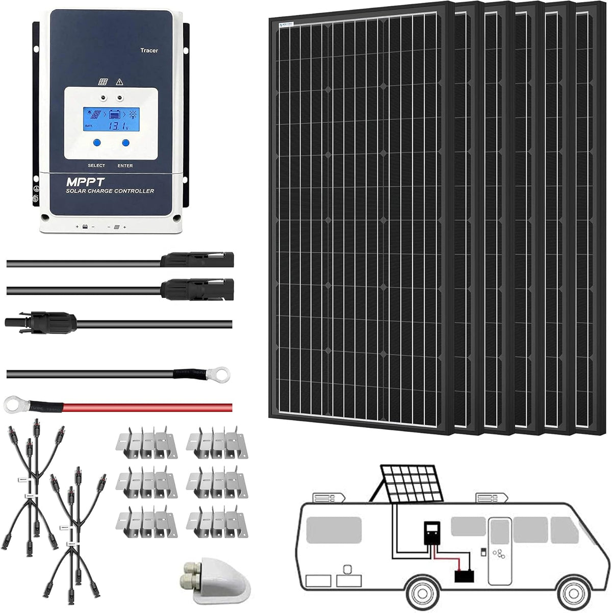 600W Monocrystalline Panel Solar RV Kit with 50A MPPT LCD Charge Controller G828137