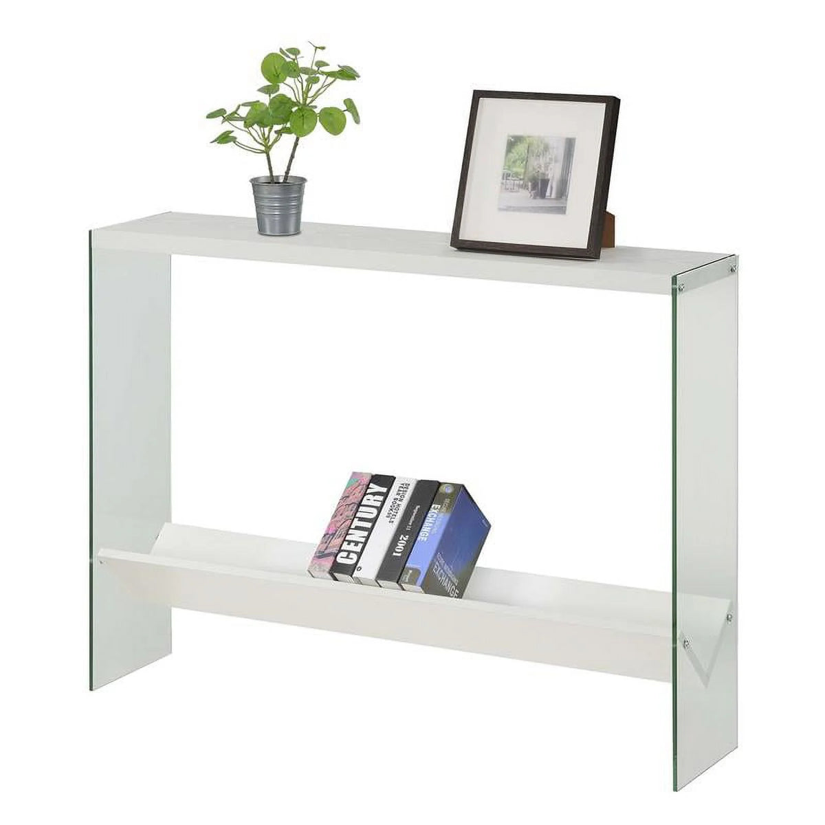 White Wood Console Table with Shelf F34161