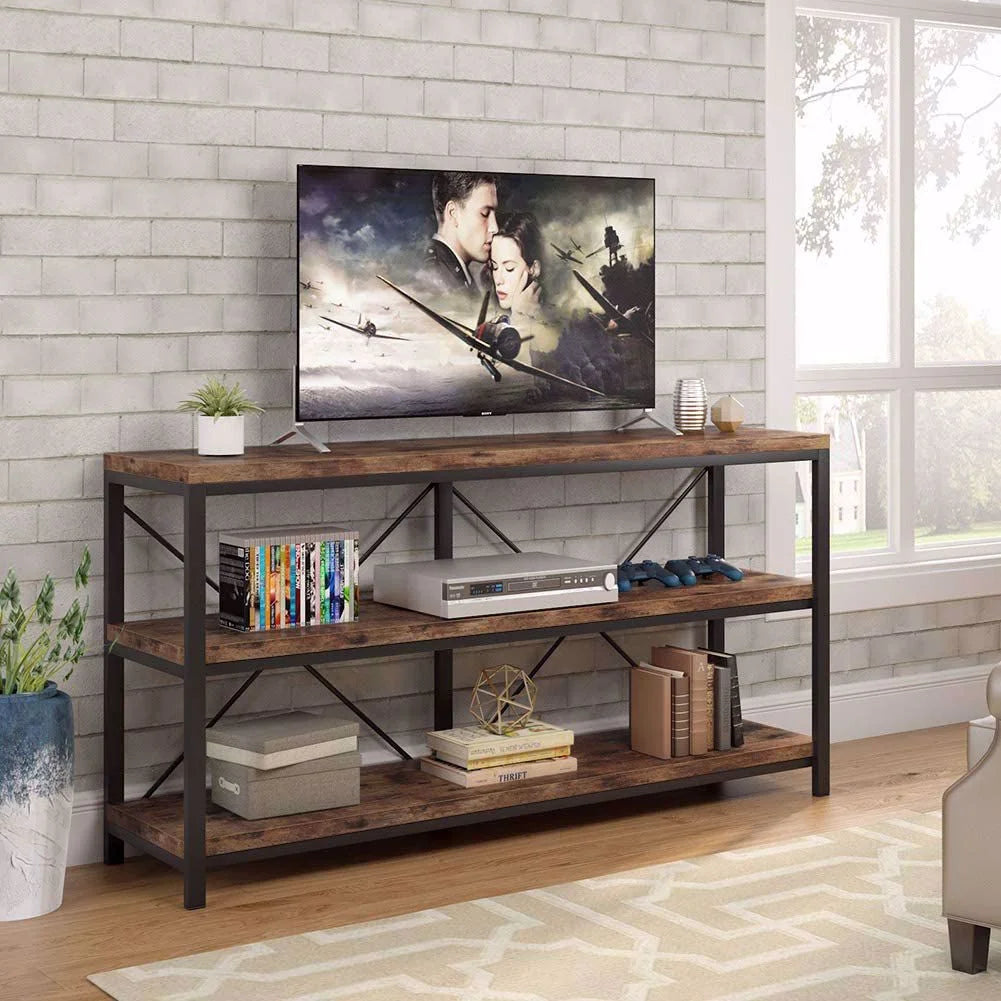 Rustic Industrial 55 Inch Sofa Table with Shelves T104239