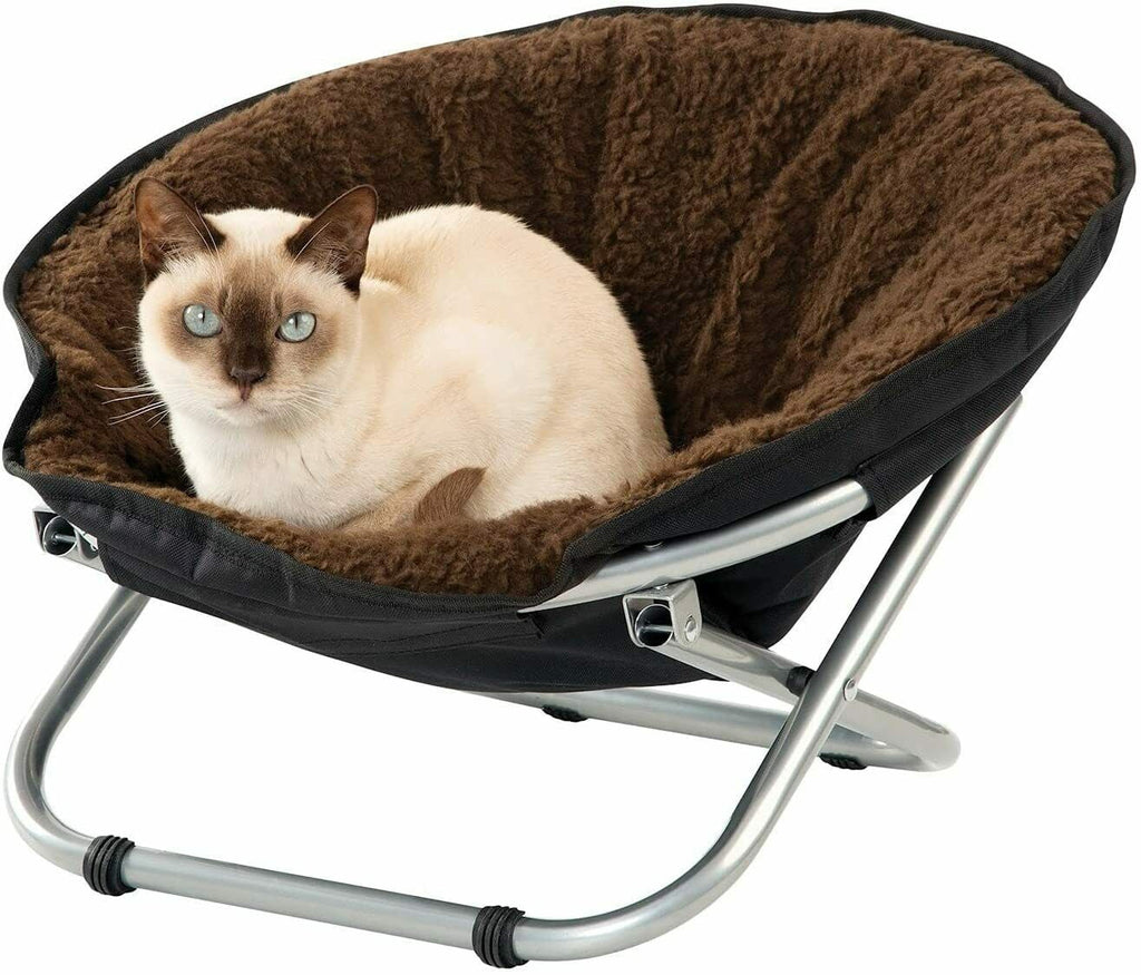 Portable Round Elevated Pet Cot Chair with Brown Fleece Cushion I1361