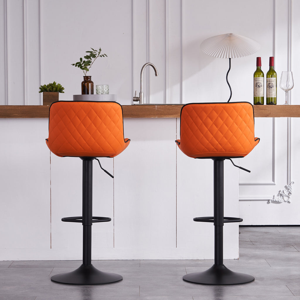 Orange PU Leather Adjustable Swivel Bar Stools Set of 2 O923