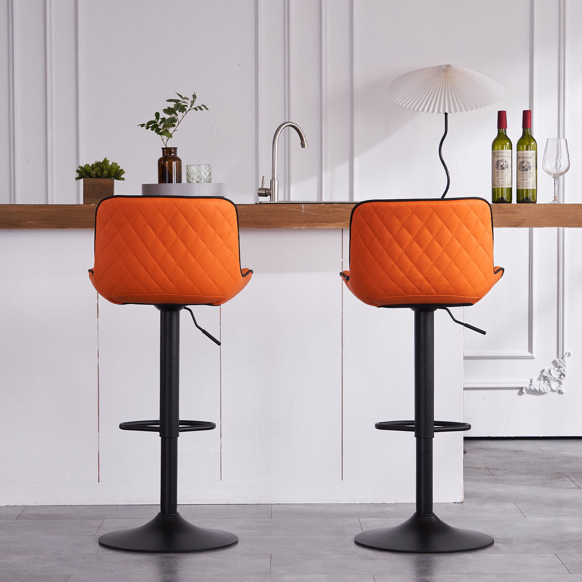Orange PU Leather Adjustable Swivel Bar Stools Set of 2 O923