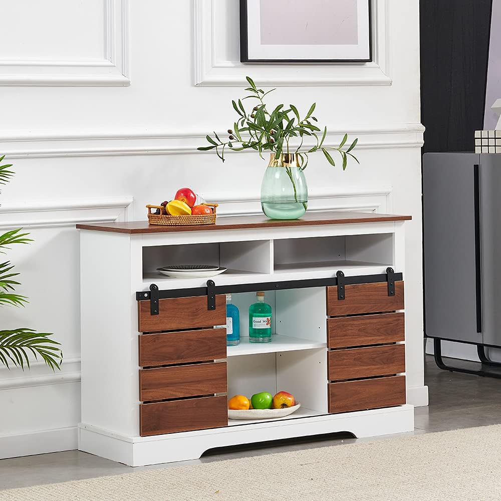 White Wooden Storage Cabinet with Drawers Shelves H1487