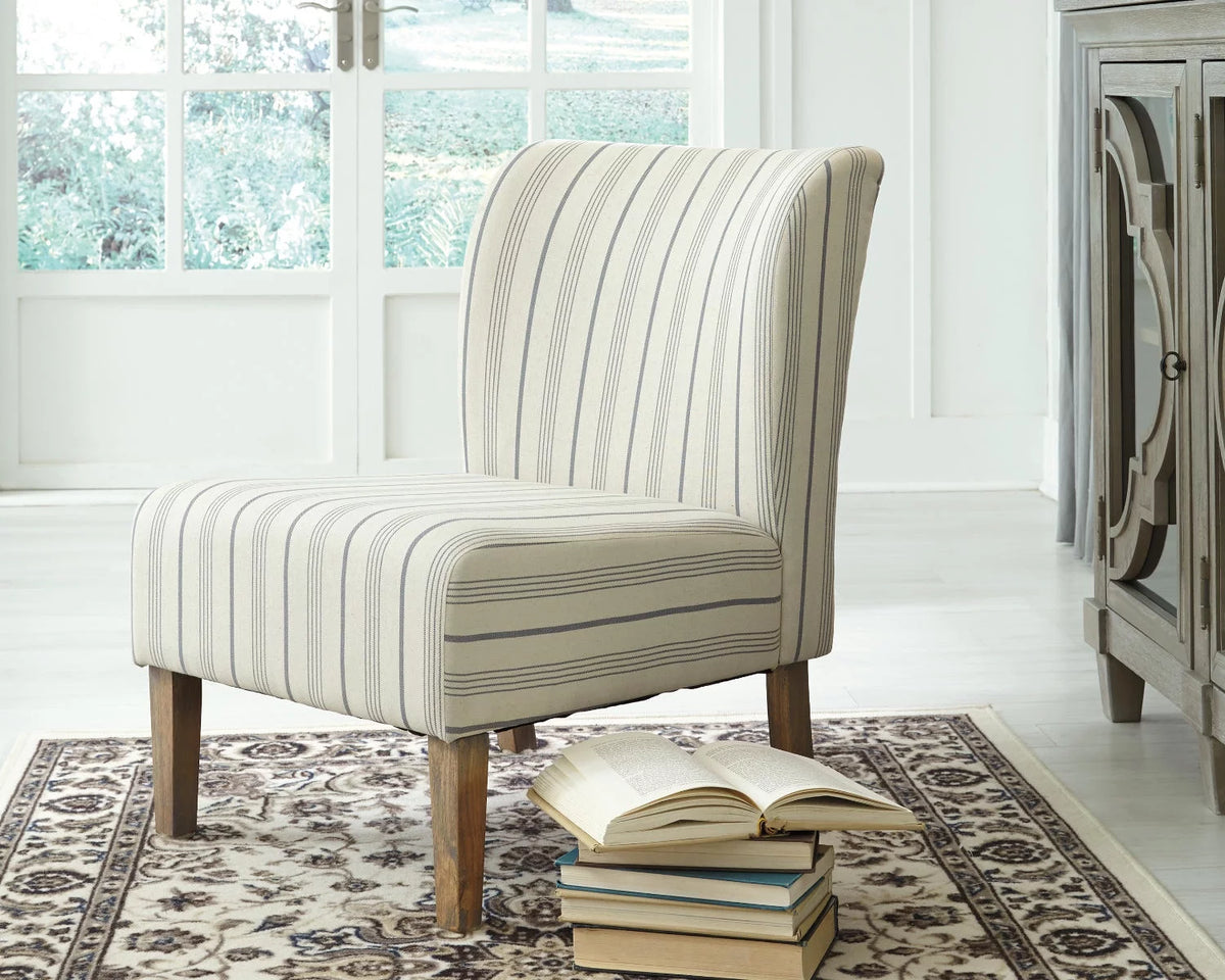 Cream with Blue Pinstripe Armless Accent Chair E477