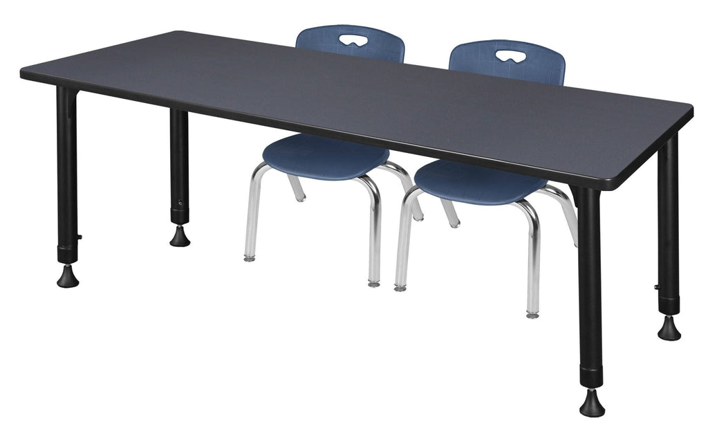 72x22 Height Adjustable Classroom Table - Grey & 2 Stack Chairs - Navy Blue S218419