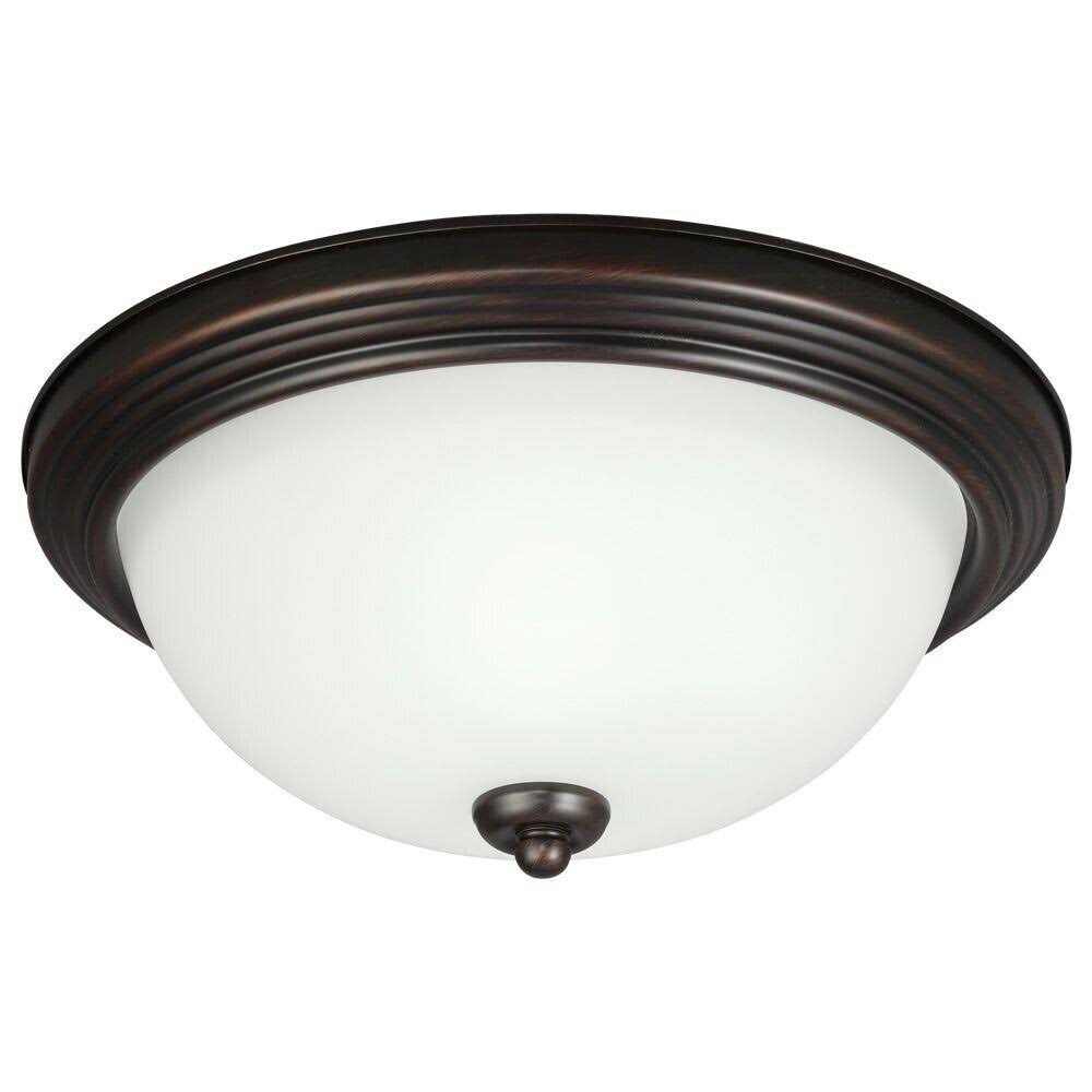 Burnt Sienna Finish Two Light Flush Mount with Satin Etched Glass G283