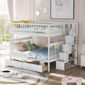 Full Over Full Solid Wood Bunk Bed with Stairs and Storage Drawers Z4076