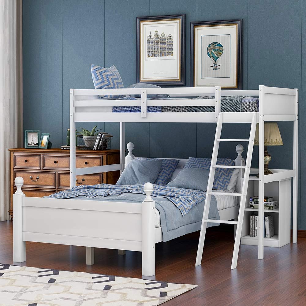 Twin Over Full Wood Loft Bunk Bed with Cabinet B9905