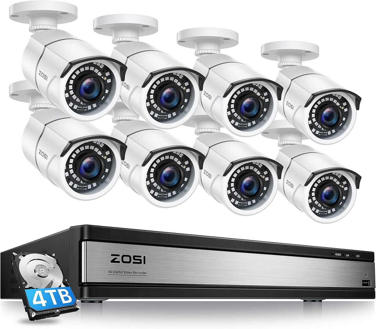 16 Channel 4in1 DVR Security Camera System with 4TB Hard Drive and 16 x 1080p CCTV Bullet Camera J8135