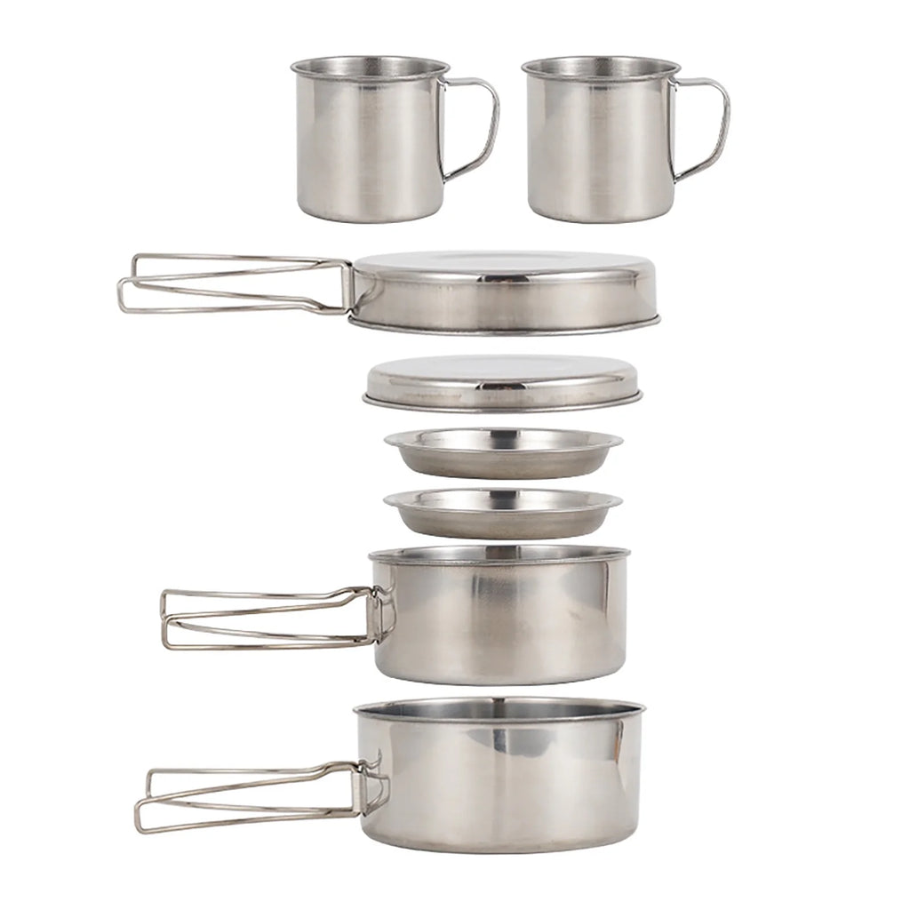 8PCS Stainless Steel Camping Cookware Mess Kit O389595