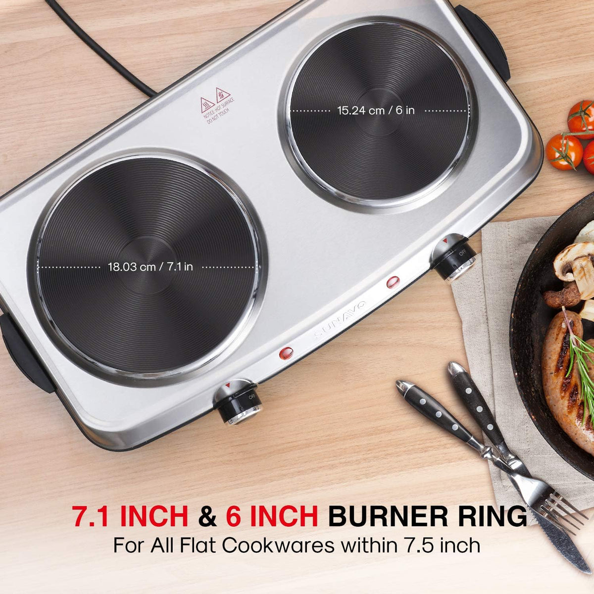 1800W Stainless Steel Electric Double Burner Hot Plate O229185
