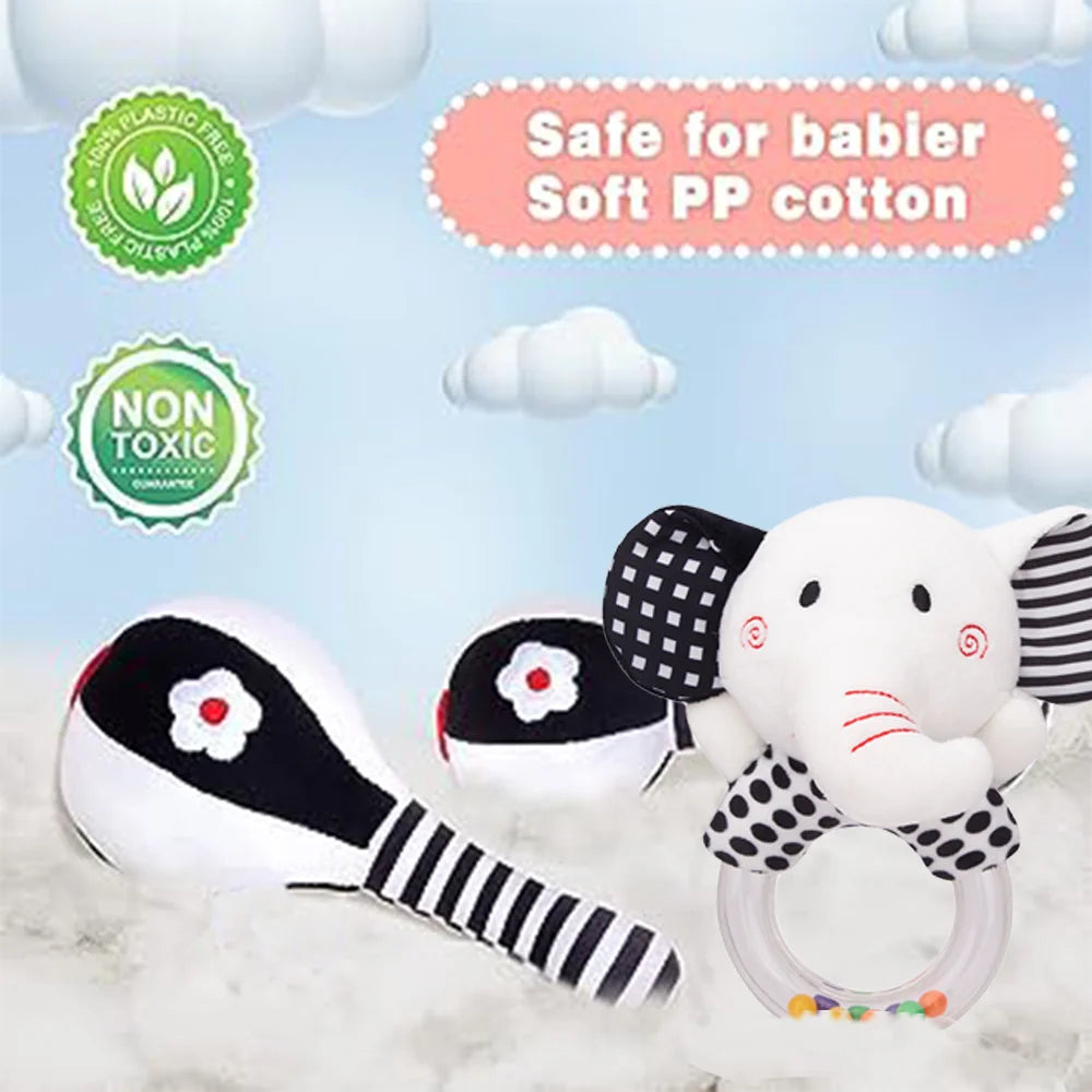 3PCS Soft High Contrast Black and White Baby Rattles V78995