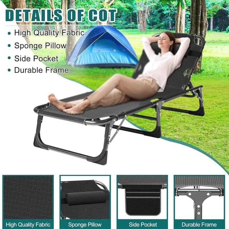 Heavy Duty Adjustable Folding Camping Cot with Mat J120070