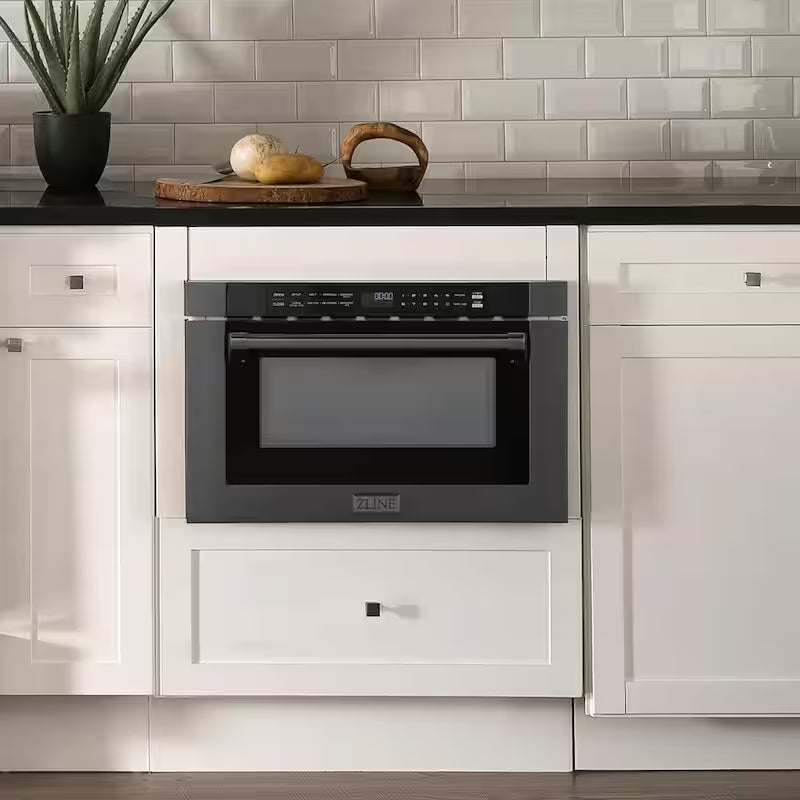 1000-Watt Built-In Microwave Drawer in Black Stainless Steel Y19175