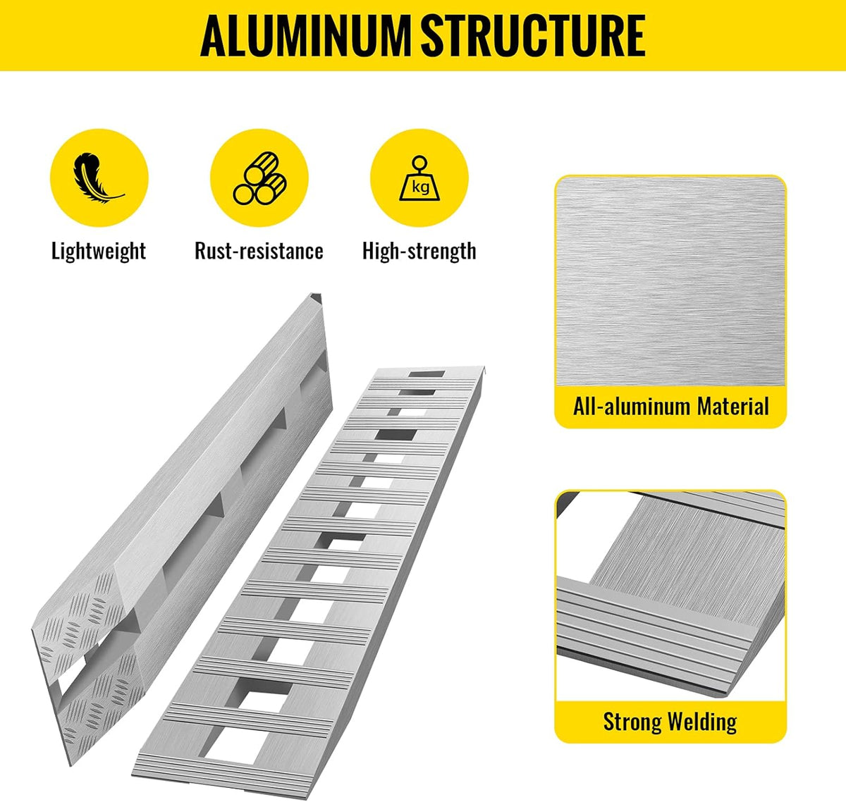 84'' X 15'' Aluminum Trailer Ramps 6000LBS Total Beavertail Hook End 1 Pair E65395