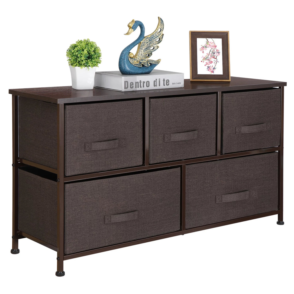 Brown 5 Drawer Fabric Dresser A9717