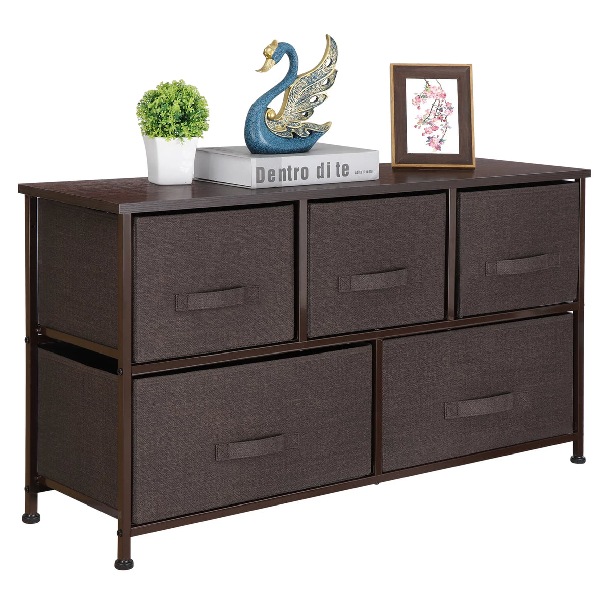 Brown 5 Drawer Fabric Dresser A9717