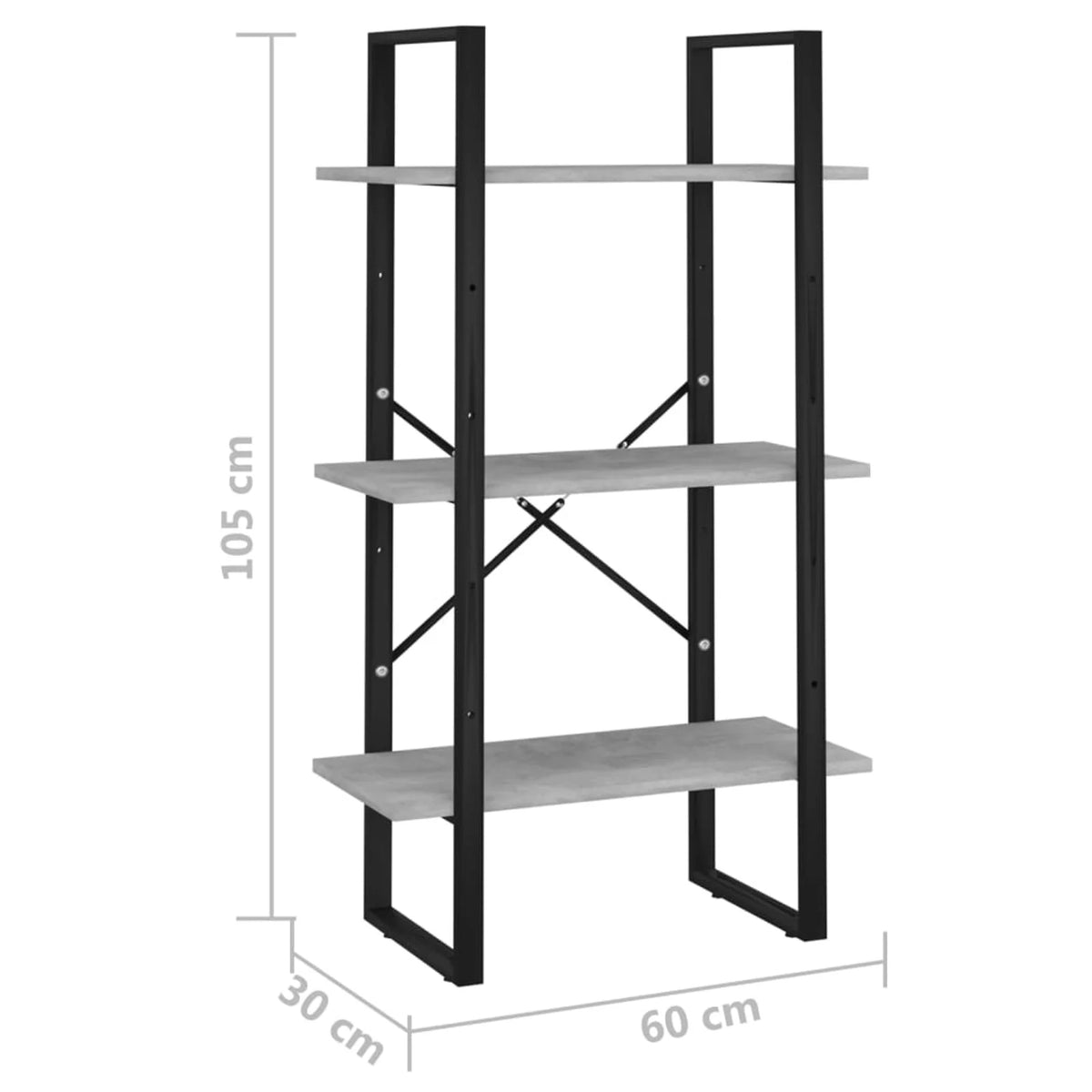 3-Tier Chipboard Bookcase with Metal Frame U2816