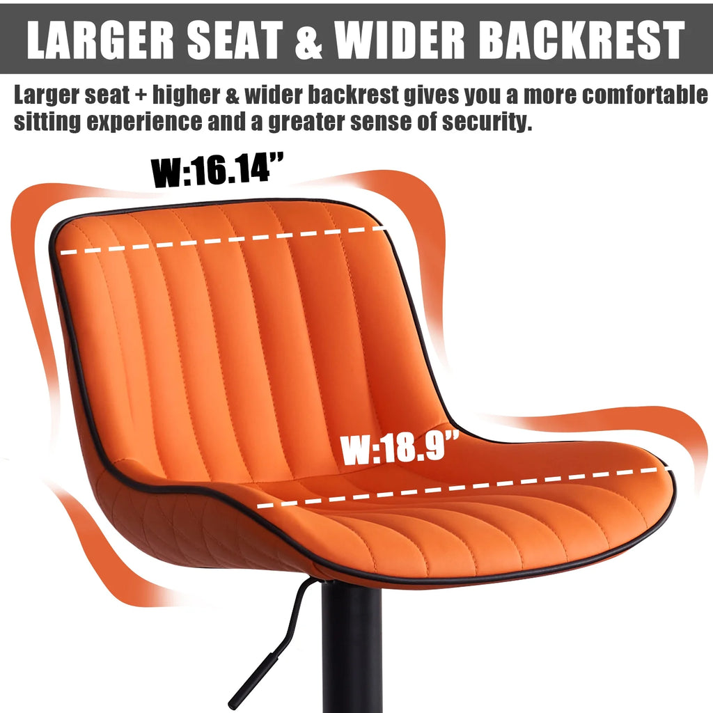 Orange PU Leather Adjustable Swivel Bar Stools Set of 2 O923