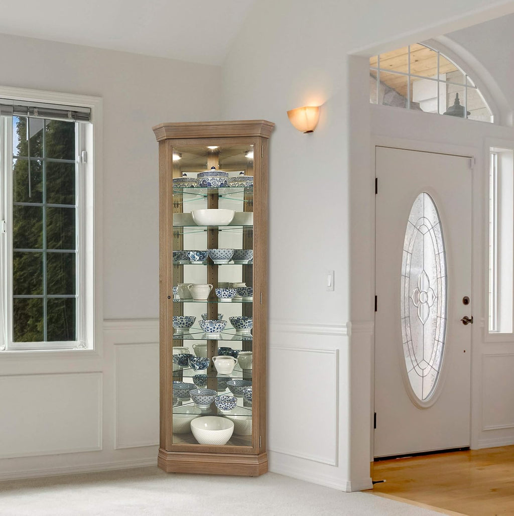 Aged Grey Curio Cabinet with Seven Glass Shelves T602