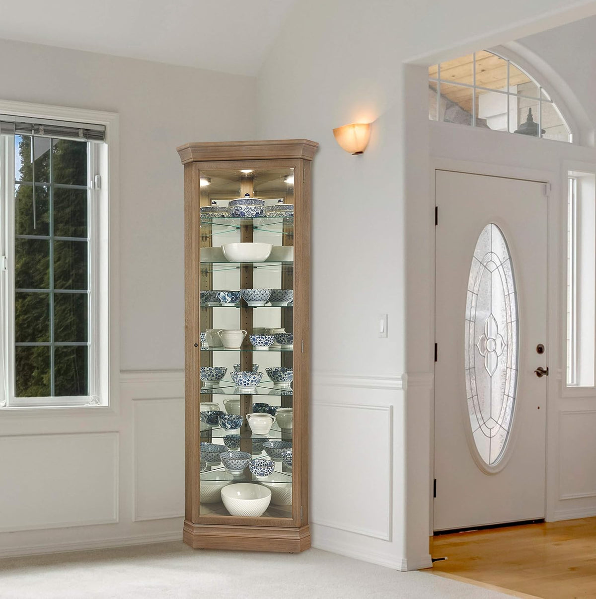 Aged Grey Curio Cabinet with Seven Glass Shelves T602