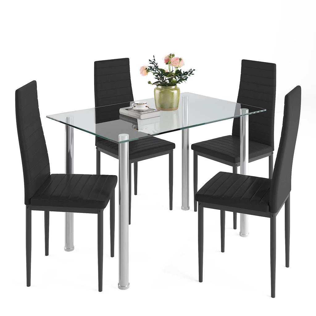 5-Piece Faux Marble Top Velvet Dining Table Set O6607