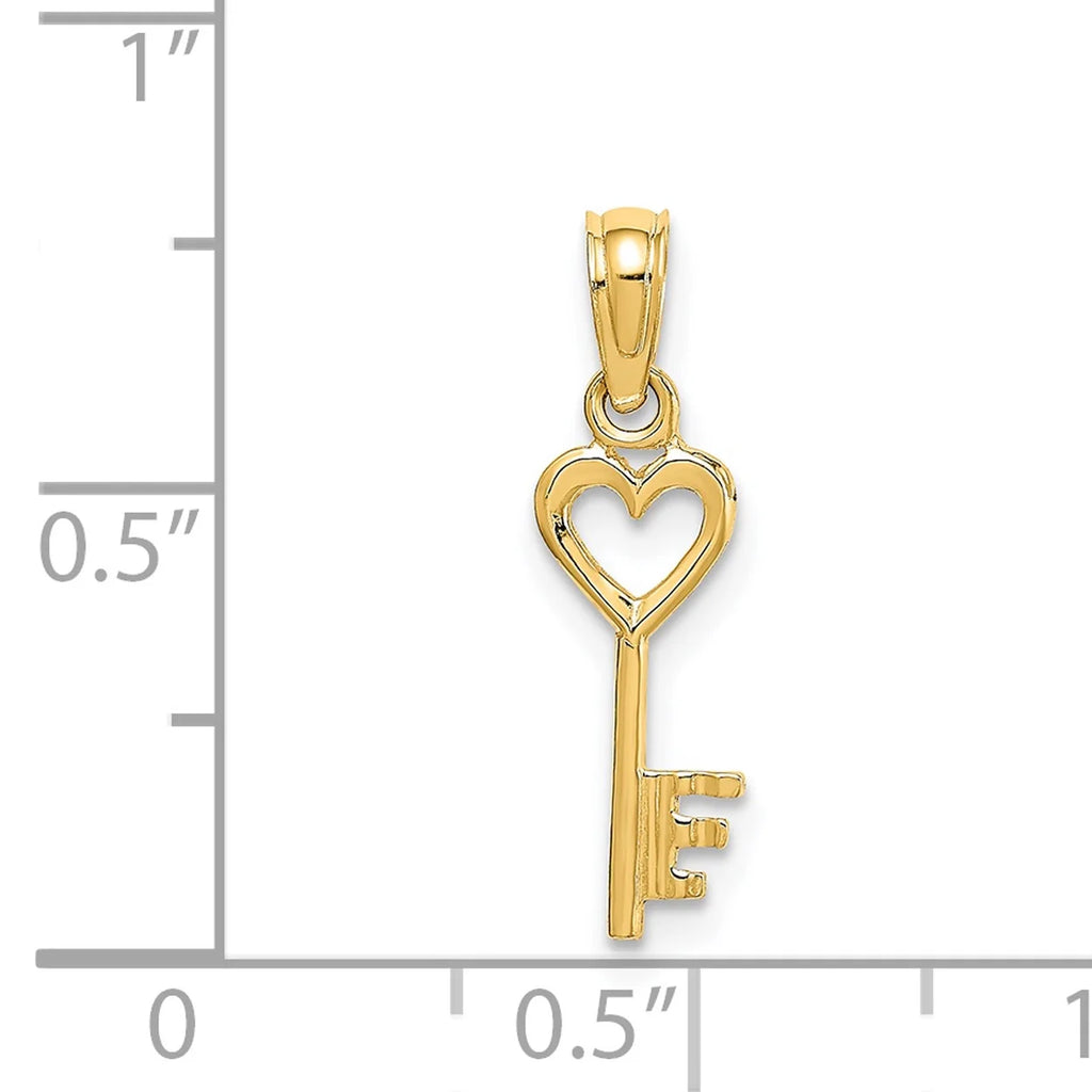 14K Yellow Gold Key With Heart Pendant Charm with Rope Chain Necklace 16'' C9356