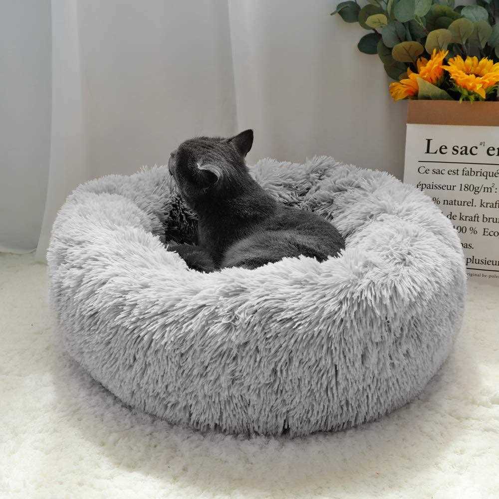 Round Plush Donut Pet Bed with Non-Slip Bottom N5289