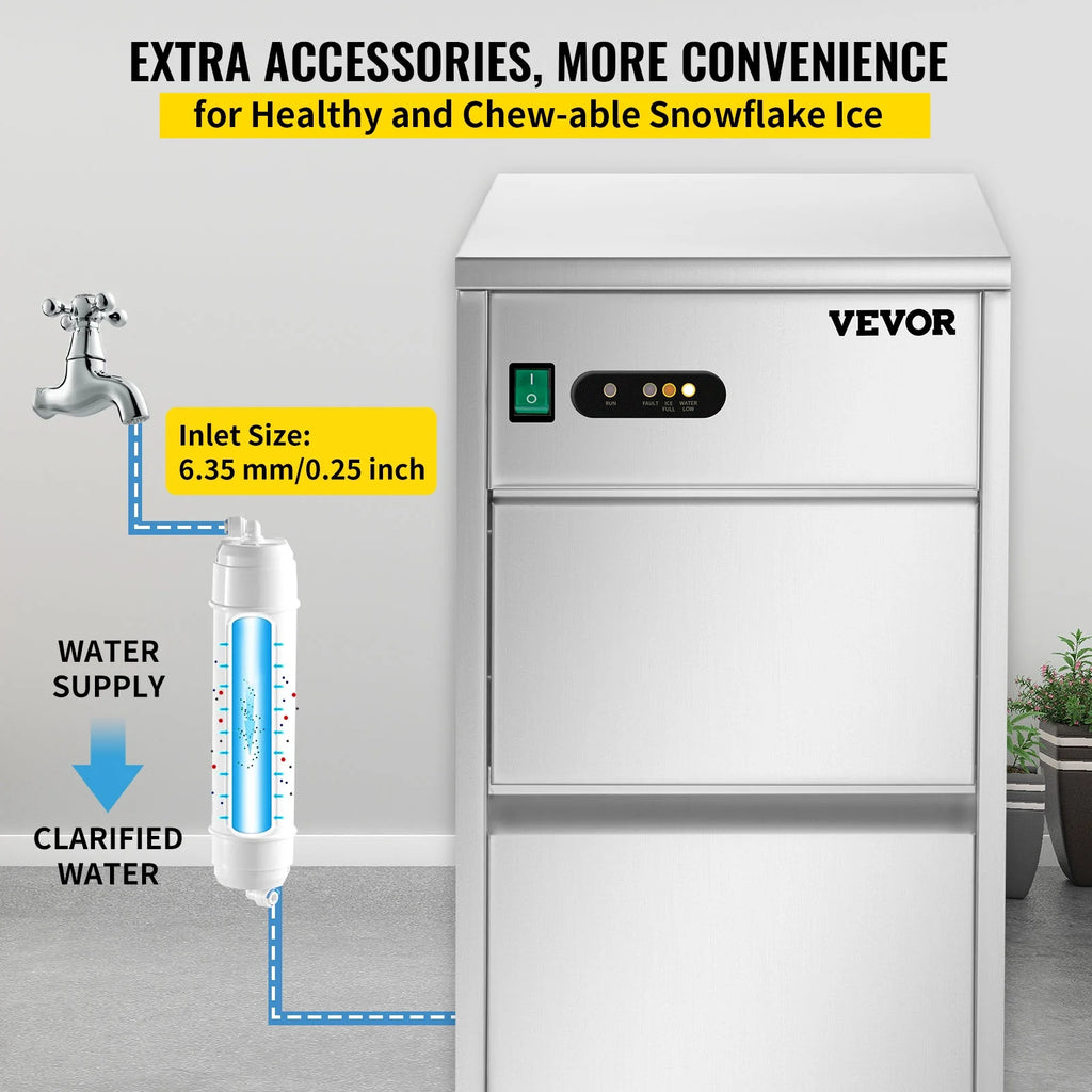 110V Commercial Snowflake Ice Maker 44lbs/24h Stainless Steel Freestanding A155