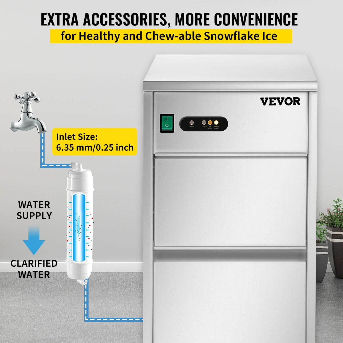 110V Commercial Snowflake Ice Maker 44lbs/24h Stainless Steel Freestanding A155