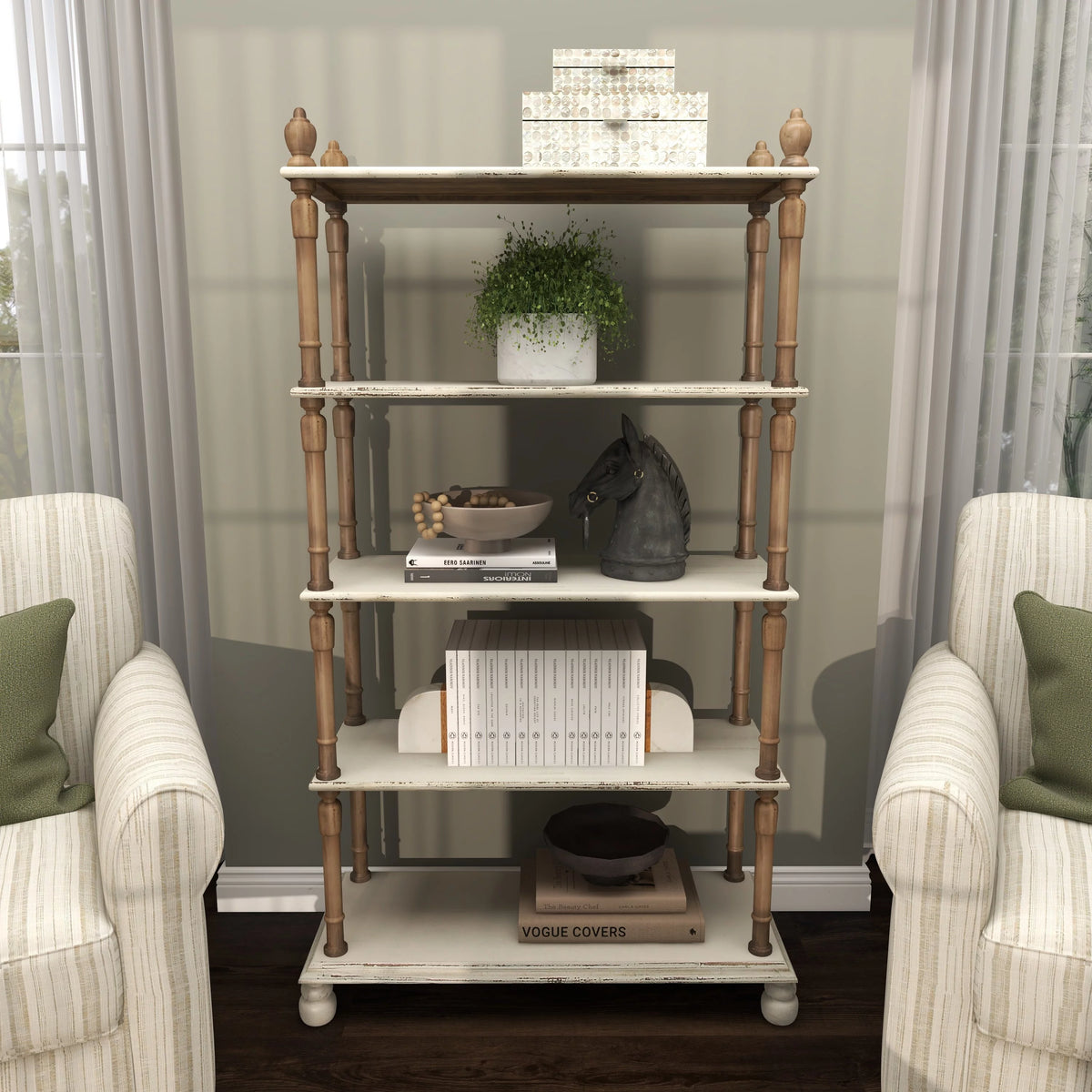 White Wood 5-Tier Shelving Unit F625