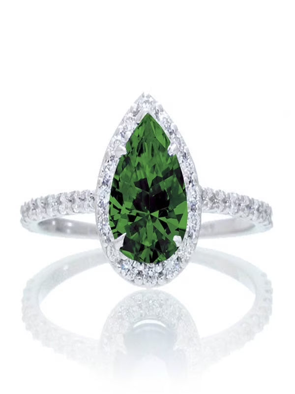 Pear Cut Emerald Engagement Ring on 10k White Gold N1163