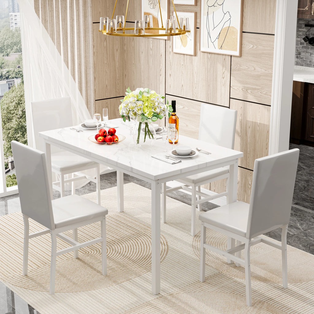 5-Piece Faux Marble Top Velvet Dining Table Set O6607