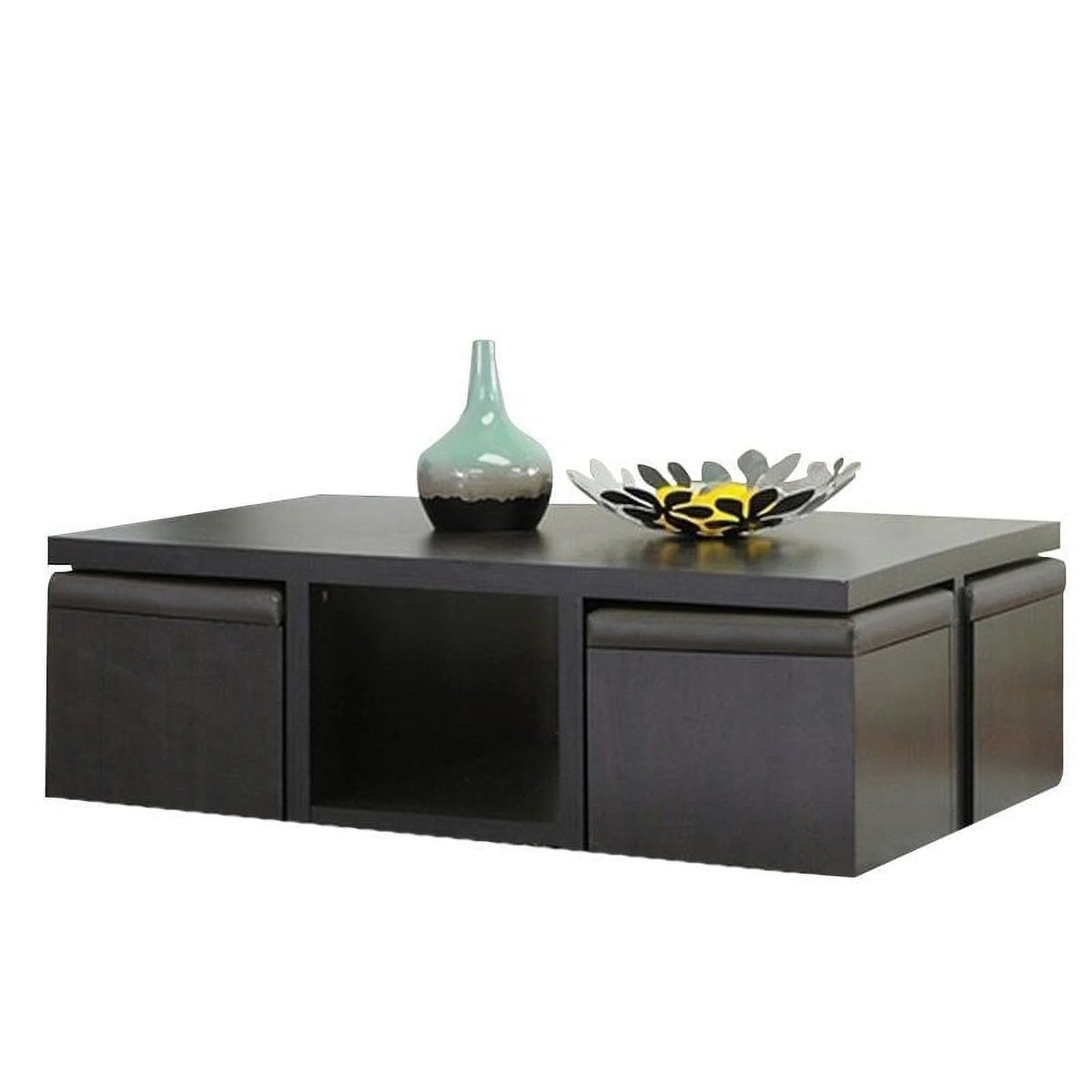 Dark Brown Table and Stool Set with Hidden Storage X7296