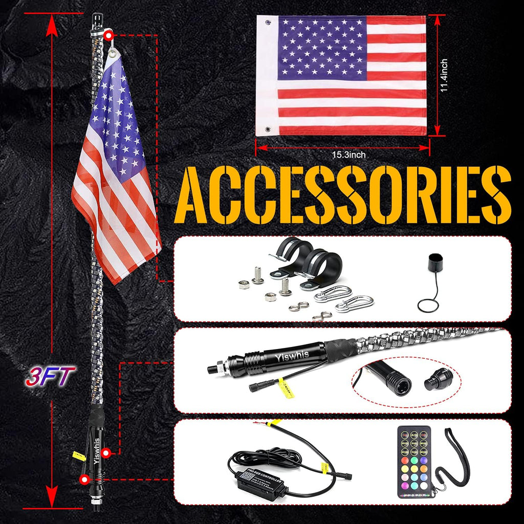 2 Pack Lighted Whips with Remote and App Control G29933
