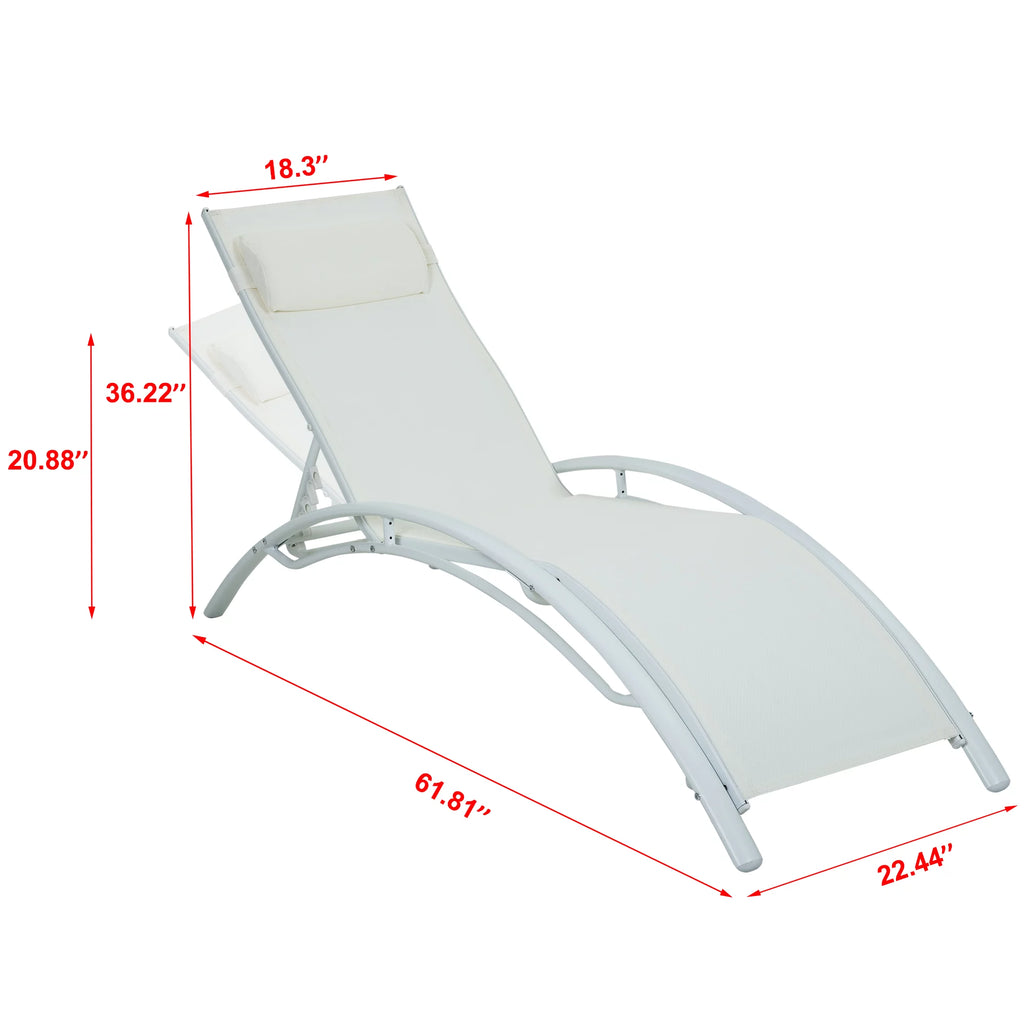 White Set of 2 Adjustable 5-Position Patio Chaise Lounges with Pillow W939