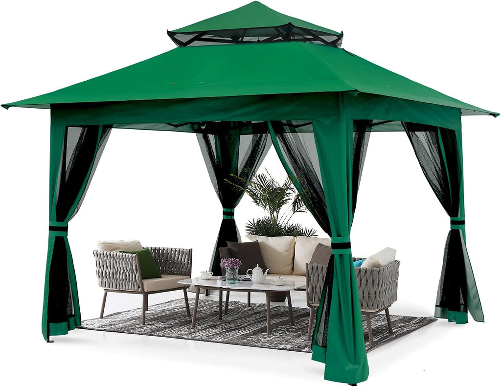 13'x13' Gray Pop up Gazebo Canopy with Mosquito Netting W58619