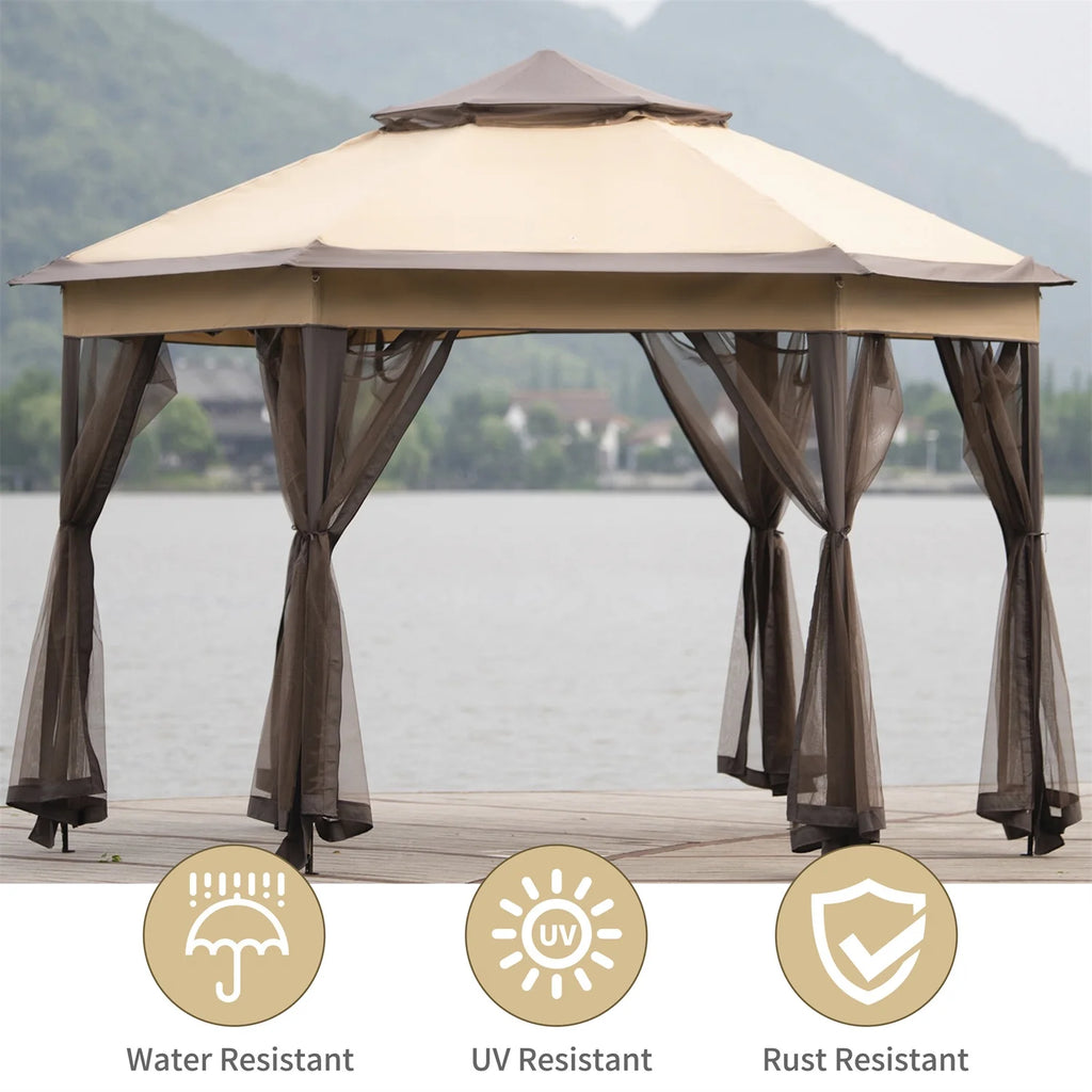 13x13FT Outdoor Gazebo with Mosquito Netting Sidewalls U42683