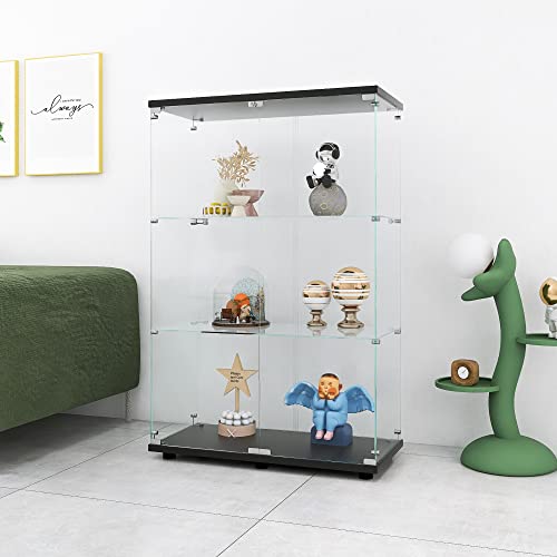 Black 4 Shelves 3 Door Glass Display Cabinet M398521