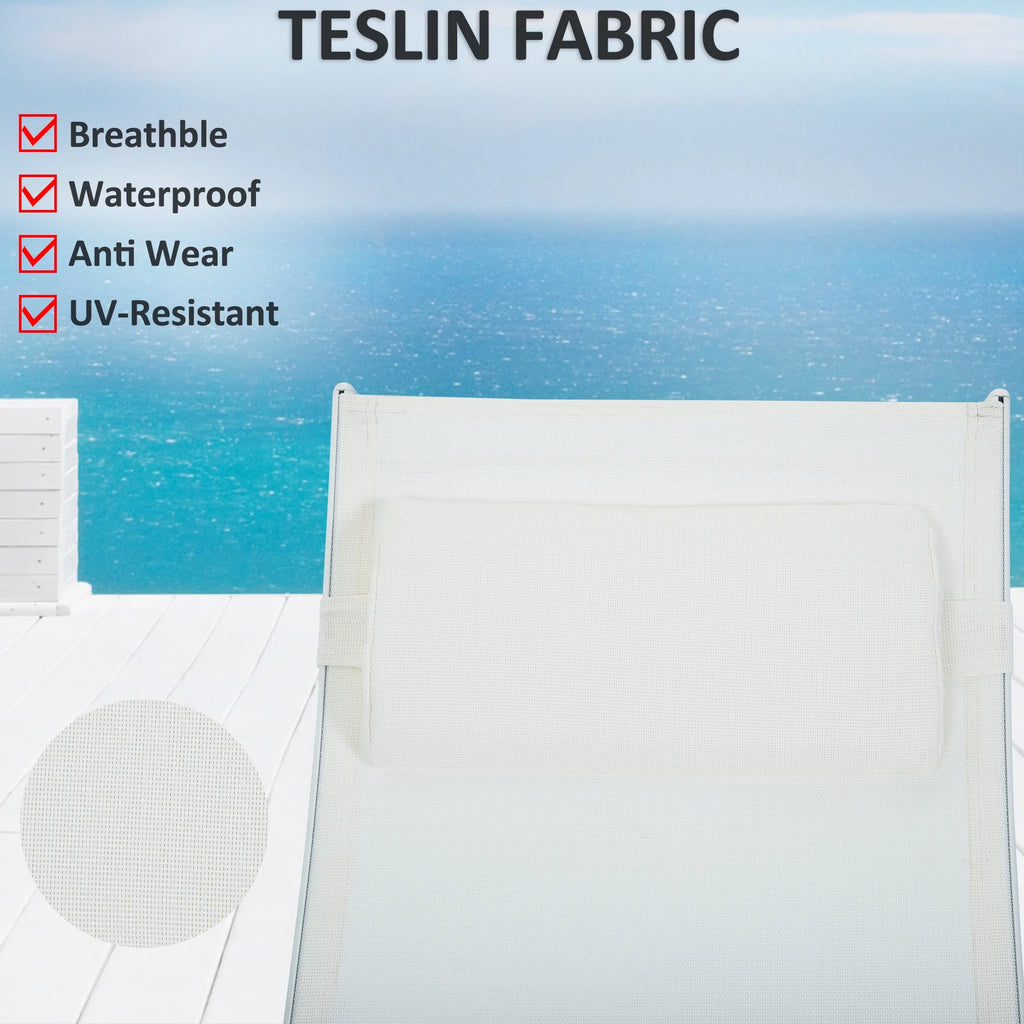 White Set of 2 Adjustable 5-Position Patio Chaise Lounges with Pillow W939