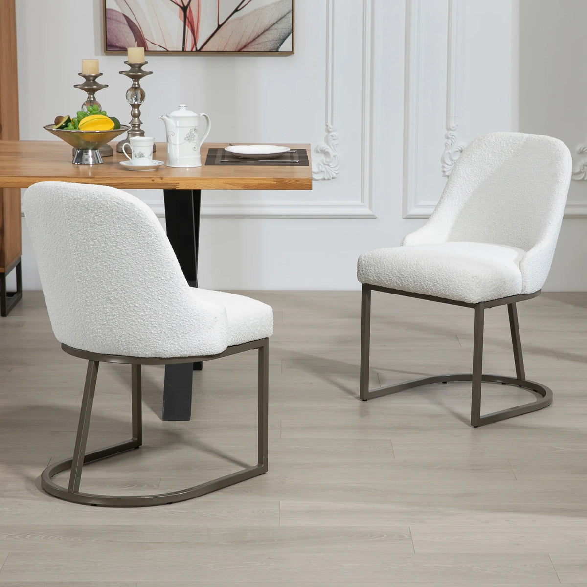 White Black Fabric Iron Dining Chair Set of 2 B2771