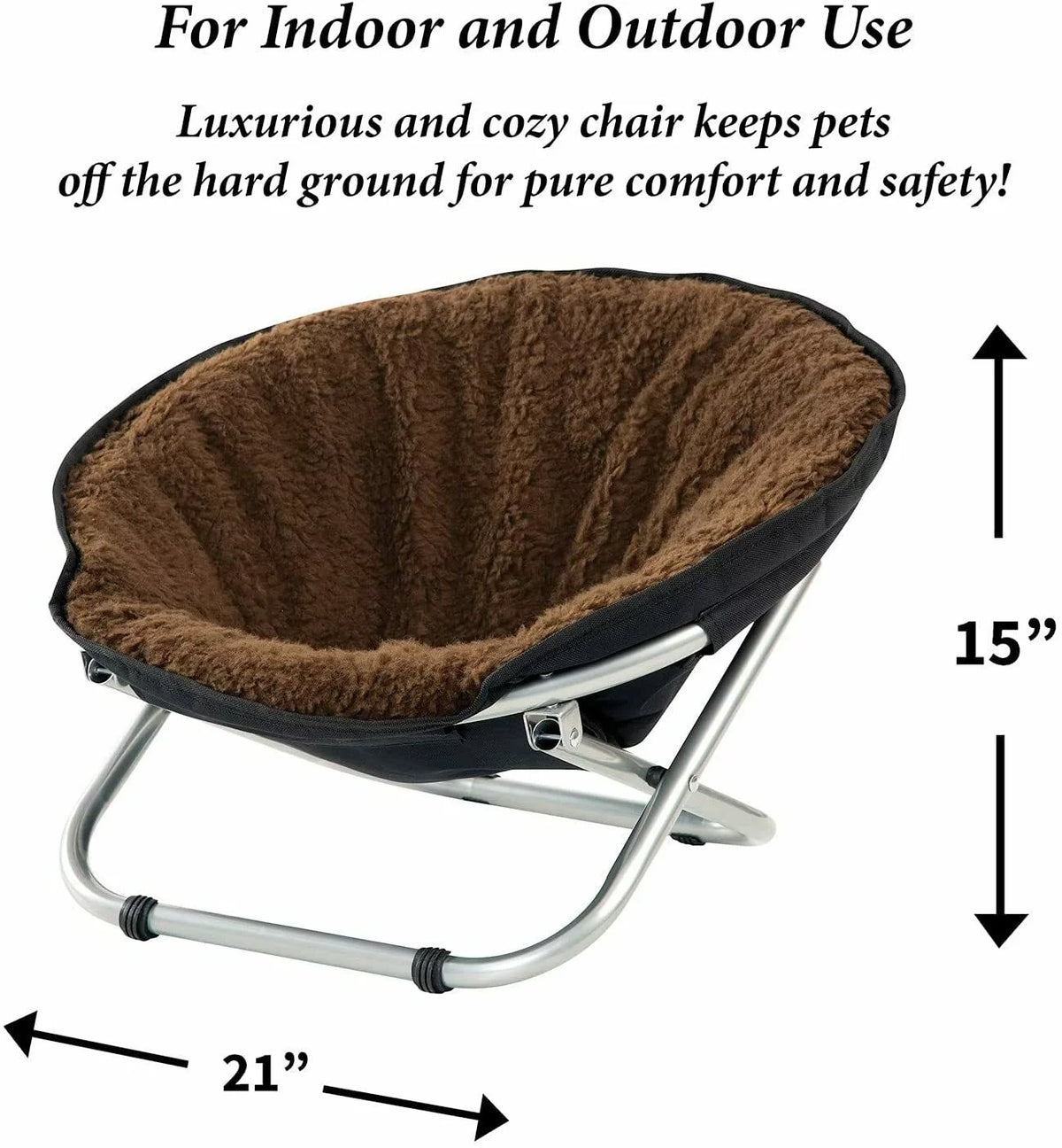 Portable Round Elevated Pet Cot Chair with Brown Fleece Cushion I1361
